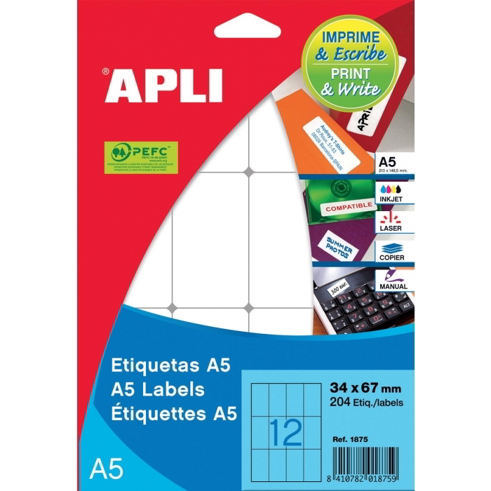 Etiquetas adhesivas Apli 34x67
