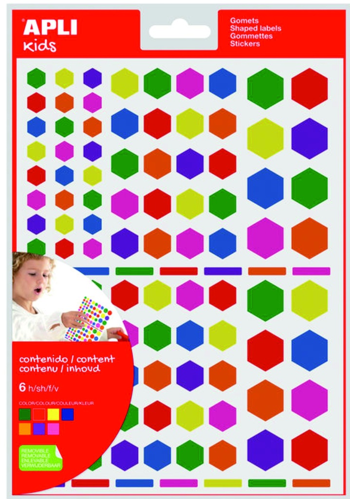 Gomets hexagonal multicolor 624 etiq Apli