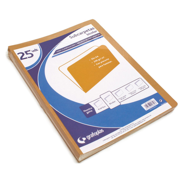 Subcarpetas bicolor kraft/blanco 240gr Fº p/ 25un.