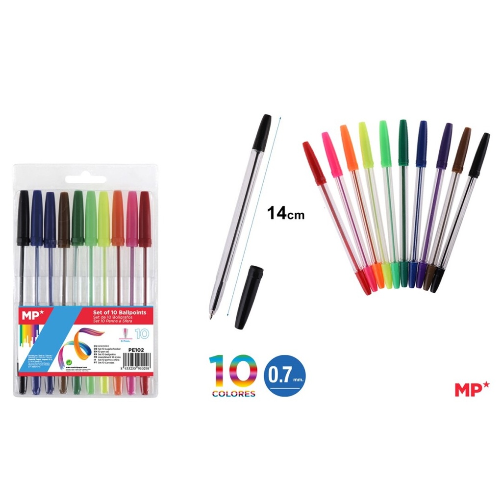 Pack 10 bolígrafografos colores mp