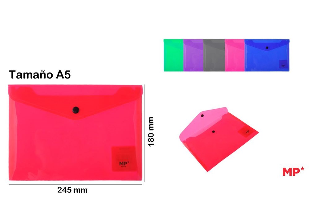 Carpeta sobre con boton A5 colores transparentearentes