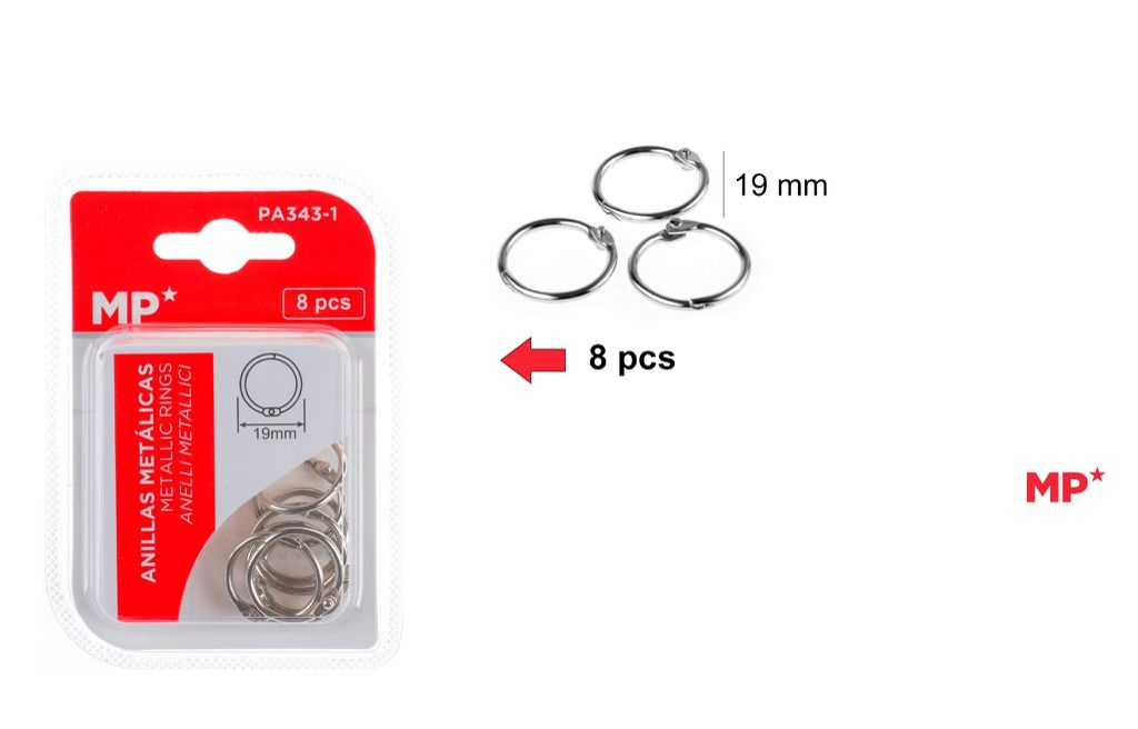 ANILLAS METALICAS 19mm. Caja 8PCS.