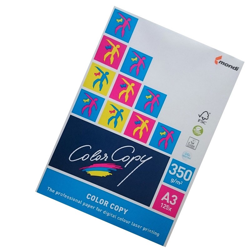 Papel color copy A3 de 350grs. Paquete. 125h