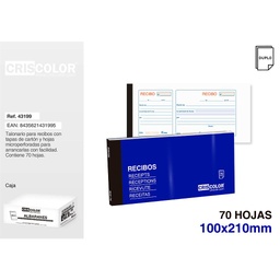 [43199] Talonario Recibos Duplicado 35 juegos 100x210mm - CRISCOLOR