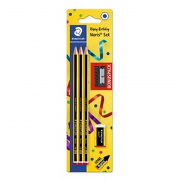 [120 SBK3P1] Set 3 lápices Staedtler Noris 2HB + sacapuntas + goma