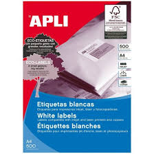 Etiquetas blancas 500h 210x297 mm Caja 100