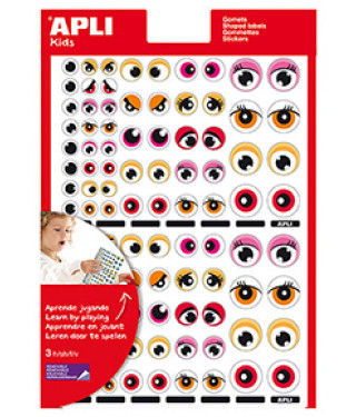 Bolsa 3 hojas gomets ojos rosa/naranja