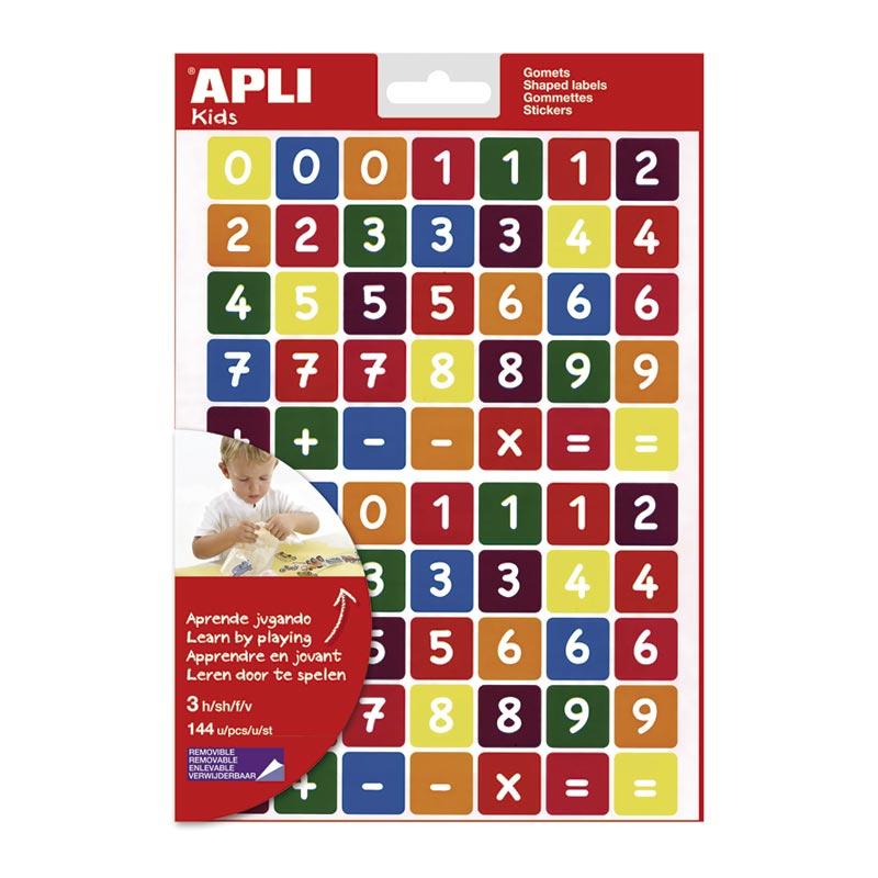 3 hojas gomets removibles números multicolor Apli