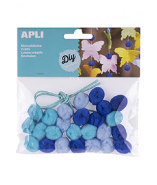 Pompones tonos azules collares bolsa 25u