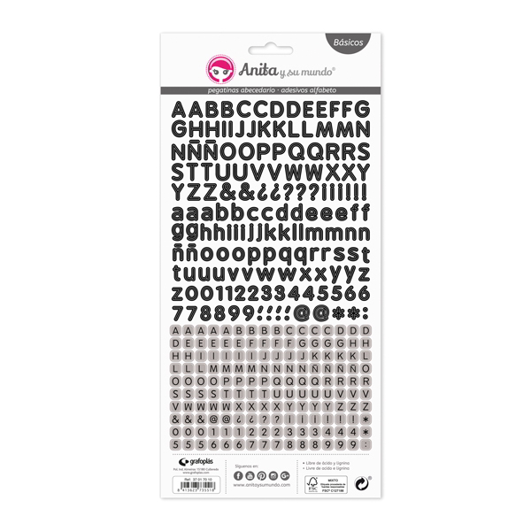 Pack 5 abeced. Y num. Pegatinas negro