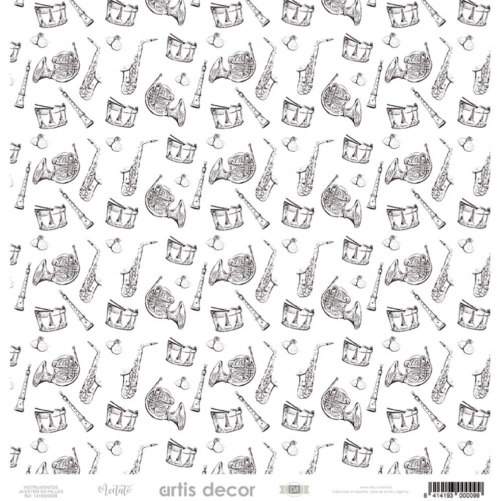 Acetato decorado instrumentos 12x12"