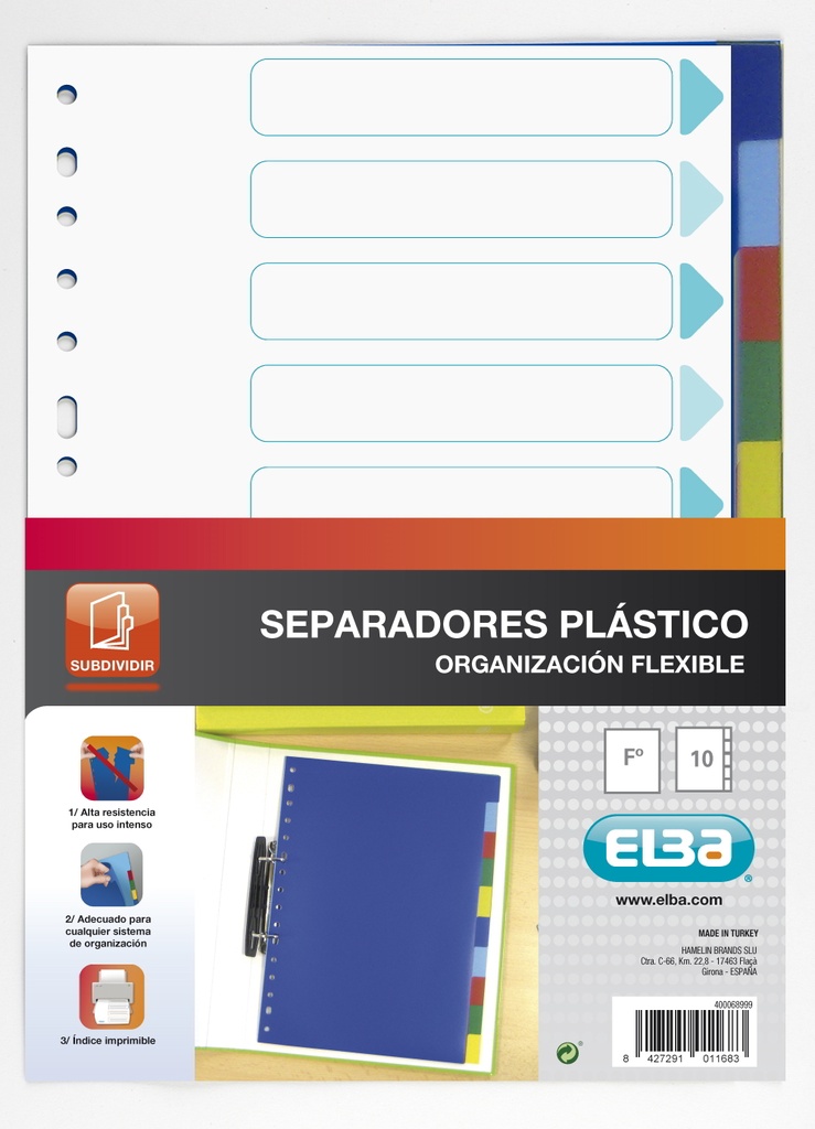 Separador PP folio 120micras 10 colores elba