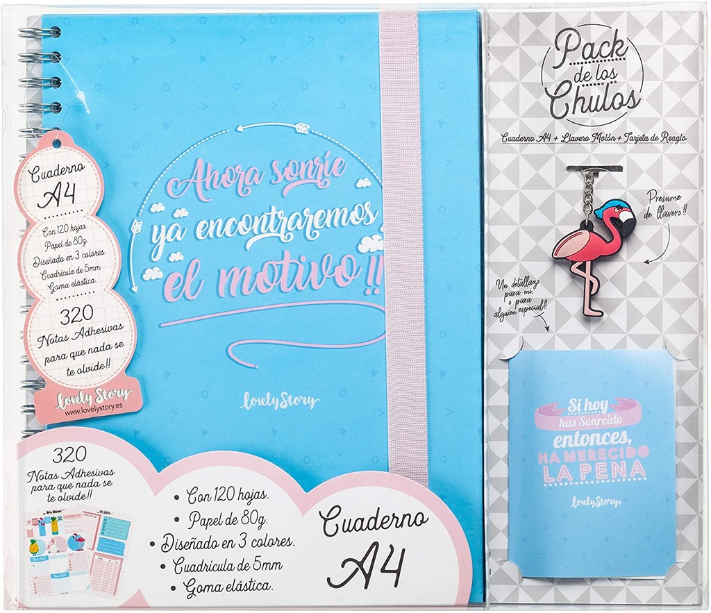 Pack cuaderno A4+llavero+tarj regalo lovely story