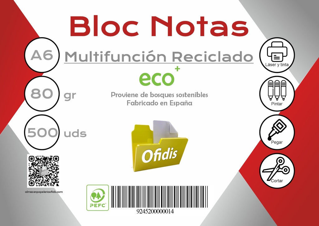 Bloc de notas A6 liso 500h. 80gr Ofidis