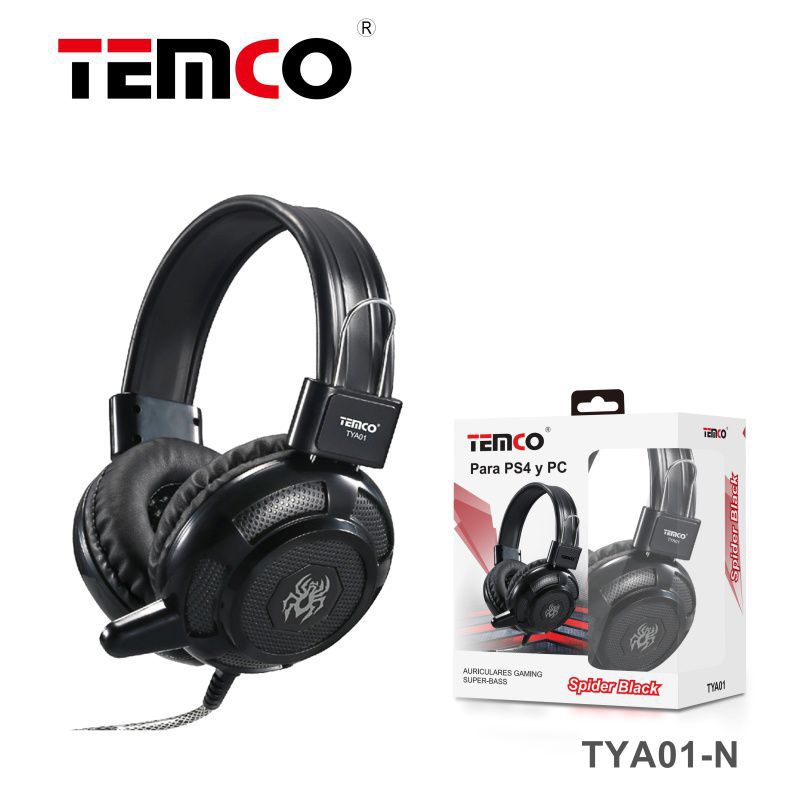 Auriculares gaming super-bass Sspider Black TEMCO