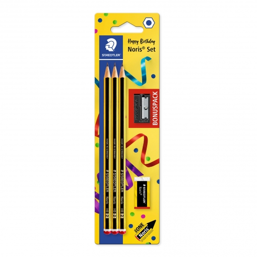 Set 3 lápices Staedtler Noris 2HB + sacapuntas + goma
