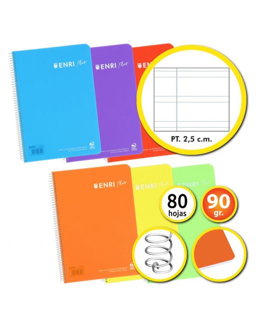 Cuaderno espiral TP Enri Plus Fº 80H Pauta 2,5mm