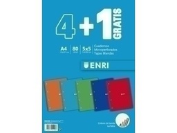 [400058201,400058201] Cuaderno espiral microperferforado A4 80h 60g 5x5 tapa blanda enri pack de 5 colores surtidos