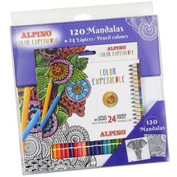 [AL000250] 120 mandalas para colorear + Caja de 24 lápices de colores Alpino Color Experience
