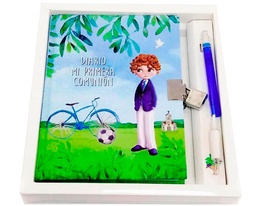 [8421363425651] Diario comunión niño bici + bolígrafo