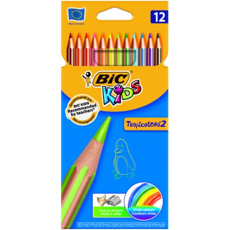 Lápices de colores madera Tropicolors2 Bic 12