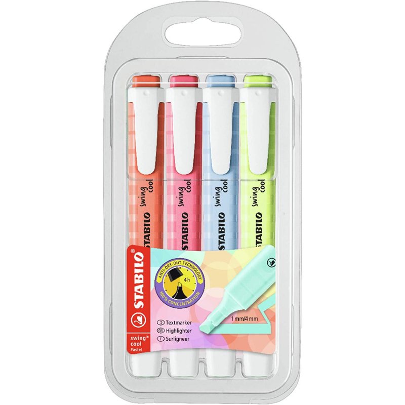 Marcadores pastel stabilo swing cool 4 colores