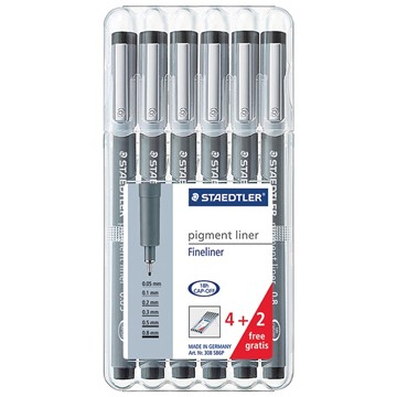 Fineliner pigment liner negro 6 piezas