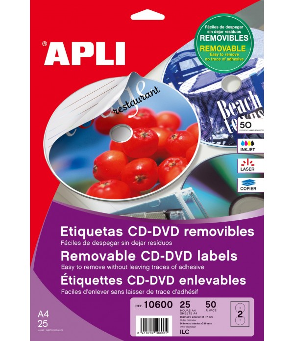 B. Etiquetas cd removibles 25h Apli