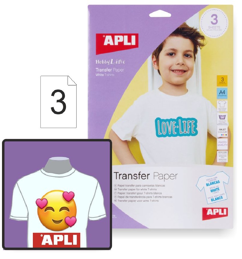 PAPEL TRANSFER A4 CAMISETAS BLANCAS Pack 3 hojas