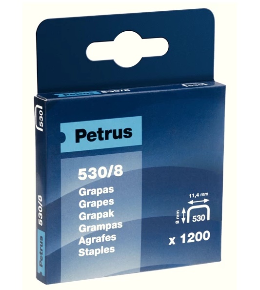 Grapas Petrus mod. 530/10 mm. Caja 1200 unid cobreada