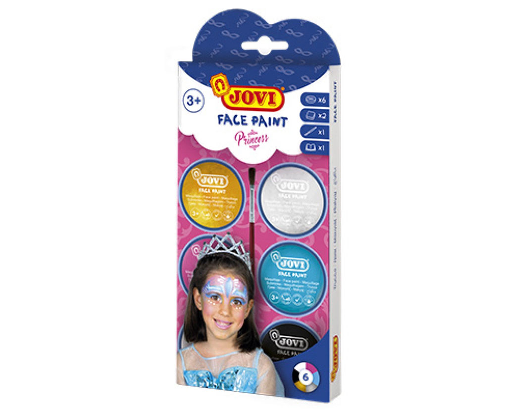 Face paint princess 6 botes 8 ml surtido+accesorios jovi