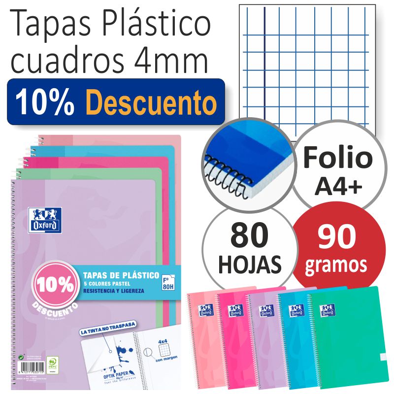 PACK 5 CUADERNOS OXFORD F 80h 90gr 4X4/M TP PASTEL