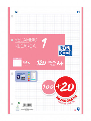 Recambio oxford classic A4 rosa chicle 5x5 120h 90g