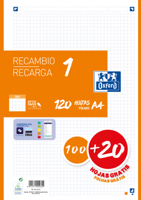 Recambio oxford classic A4 naranaja 5x5 120h 90g