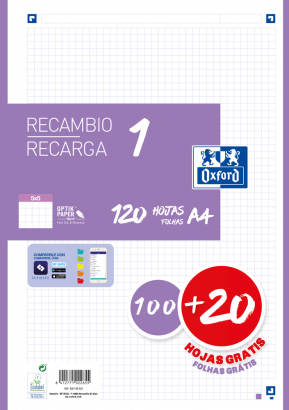 Recambio oxford classic A4 lila 5x5 120h 90g