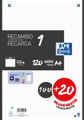 Recambio oxford classic A4 negro 5x5 120h 90g