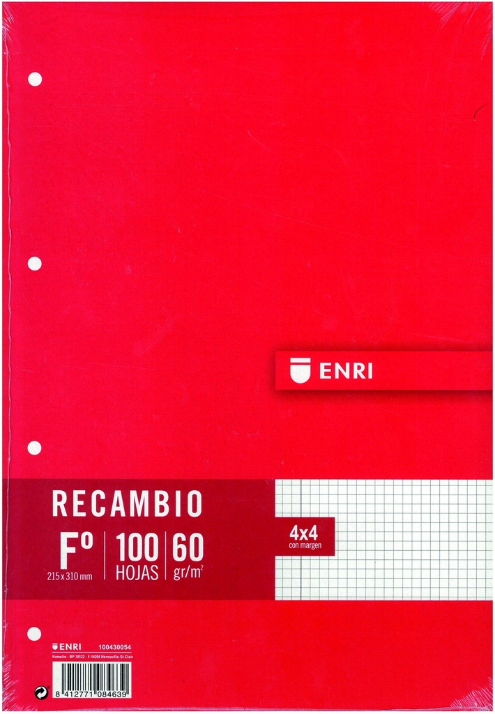 Recambio folio 4x4 c/m 60g 100h 4t enri