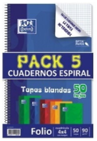 Pack 5 cuadernos folio tapa blanda 50 h. Oxf.