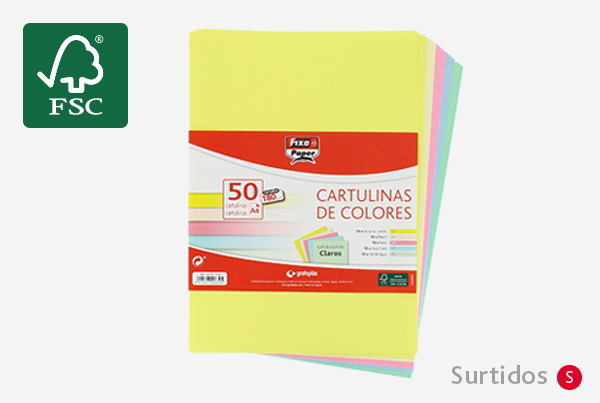 Paquete. 50 cartulinas A4 180g. Surt. Claros fixopaper