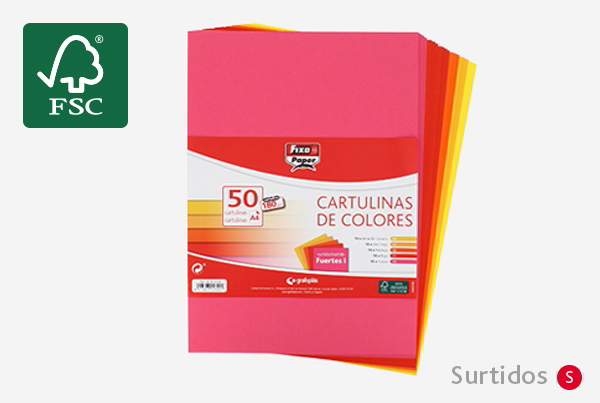 Paquete. 50 cartulinas A4 180g. Surt. Fuertes i