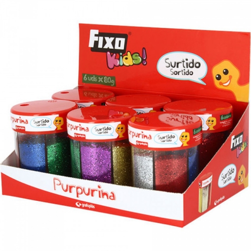 BOTE 6 COLORES PURPURINA FIXO KIDS 80gr