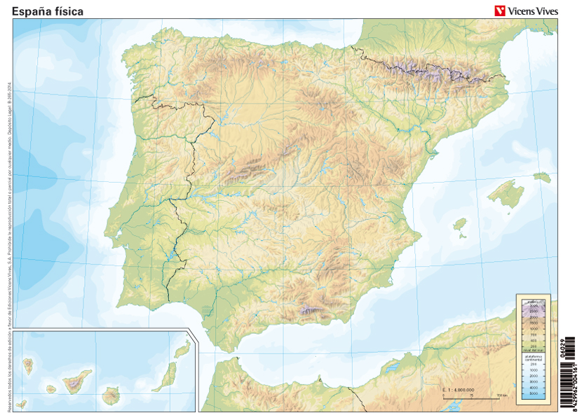 Lamina mapa mudo españa fisica vicens vives