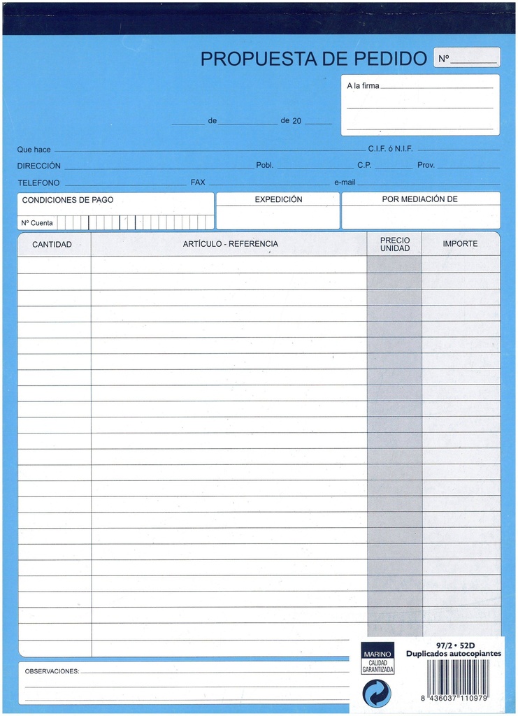 Talonario pedidos 97/2 A4 duplicado marino