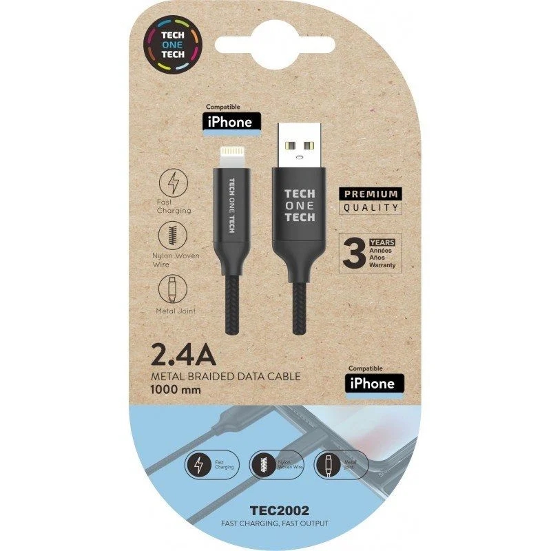 Cable de datos trenzado Lightning 1m TECH ONE TECH