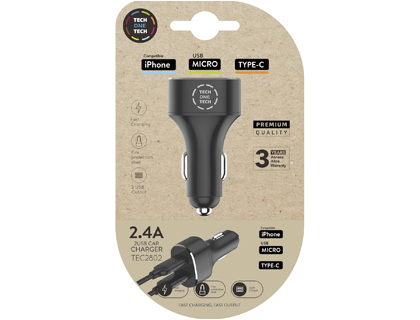 Adaptador doble mechero tec2802 telefono