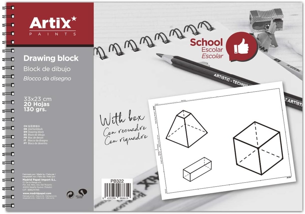Bloc dibujo con recuadro Artix 33x23cm 20h 135gr