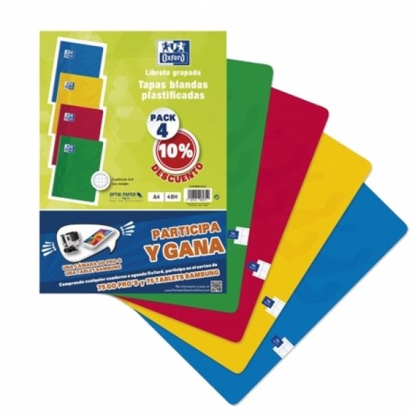 4 libretas Oxford grapadas 10%dto. A4 48h. 4x4 c/m