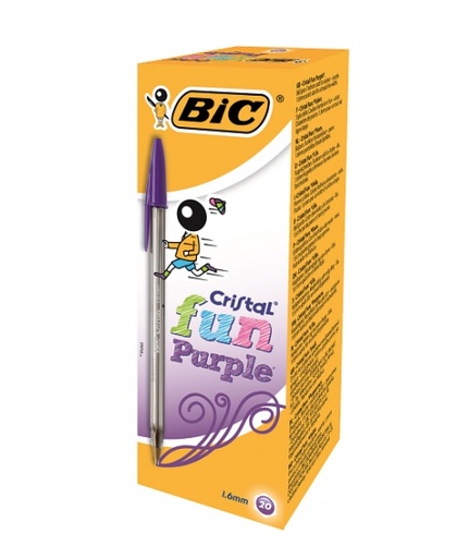 BOLÍGRAFOGRAFO BIC CRISTAL FUN 1.6mm.MORADO CAJA 20 UN.
