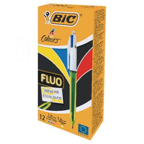 [933948] Bolígrafo 4 colores fluo Bic caja 12und.