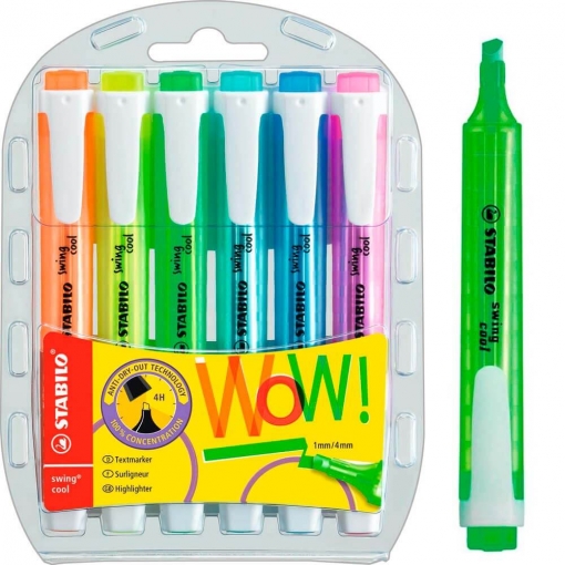 [275/6-3] Marcadores flúor stabilo swing cool 6 colores original